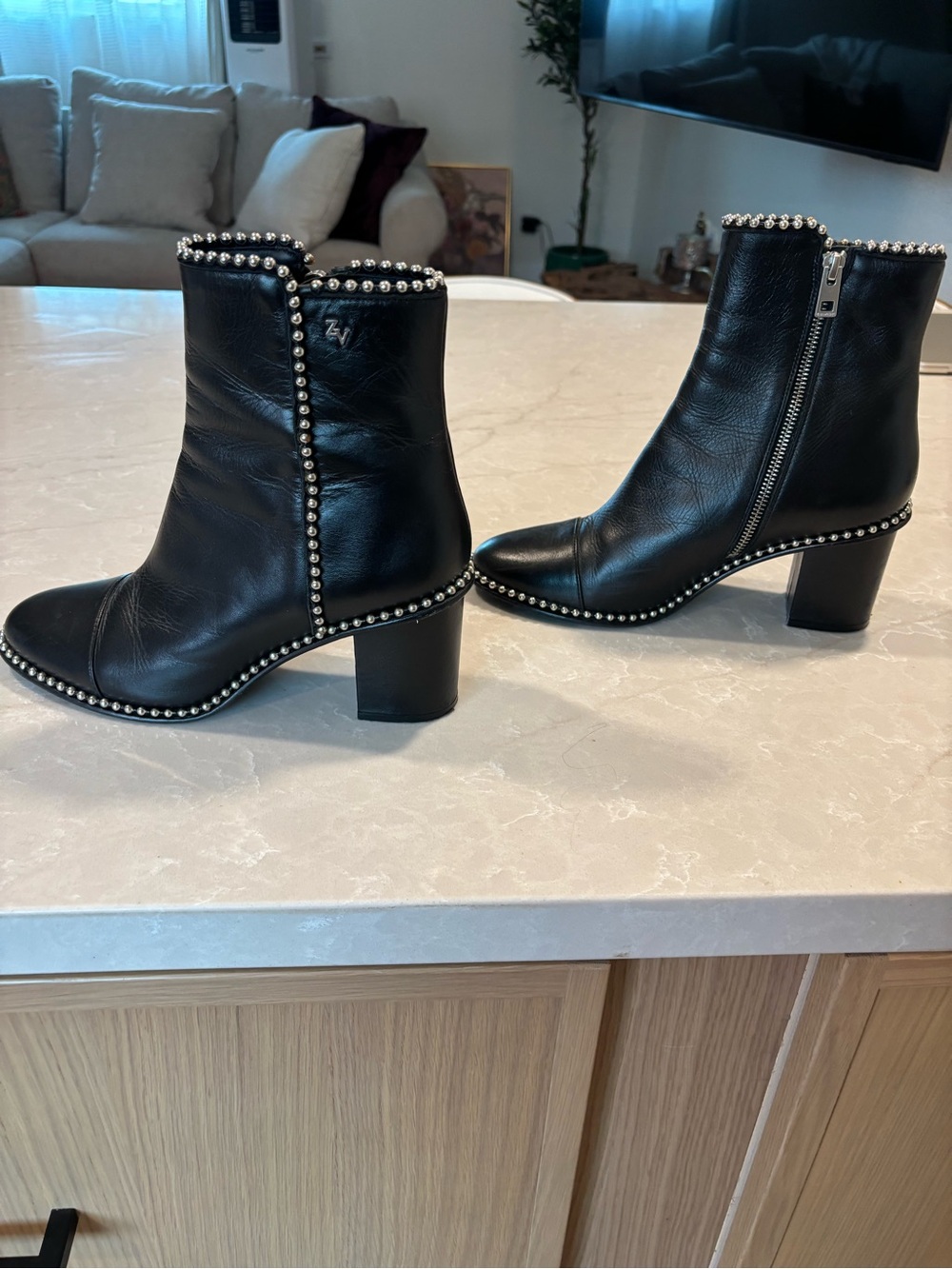 Zadig & Voltaire Black Leather Stud-Trim Ankle Boots